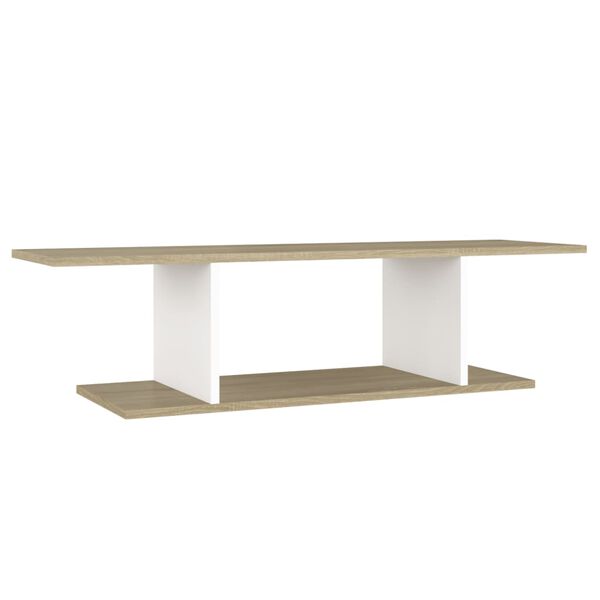 vidaXL Vegghengt TV-benk hvit og sonoma eik 103x30x26,5 cm