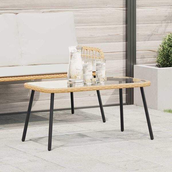 vidaXL Kaffebord Brun og svart 90 x 45 x 43 cm Poly Rattan og glass