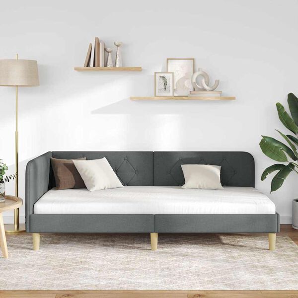 vidaXL Hjørnesengramme med hodegjerde Mørkegrå 90 x 200 cm stoff