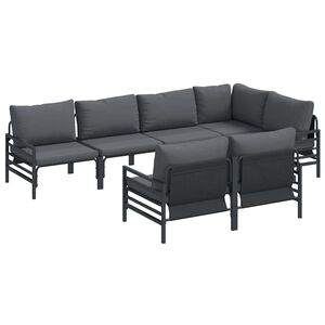 vidaXL Hagesofa Set med pute 7 pcs Svart St&aring;l