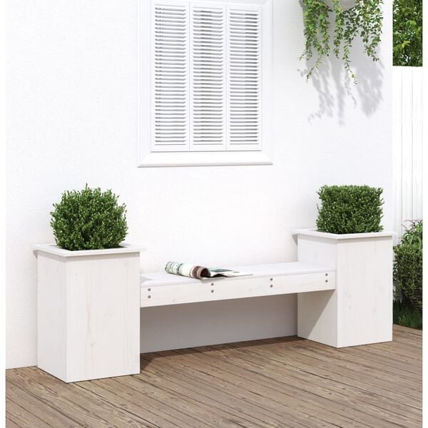 vidaXL Plantebenk hvit 184,5x39,5x56,5 cm heltre furu