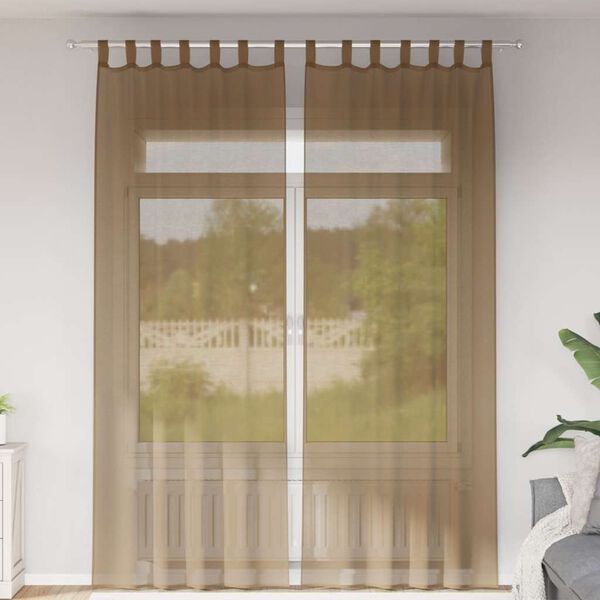 vidaXL Voilegardiner med hemper 2 stk lysebrun 140x260 cm