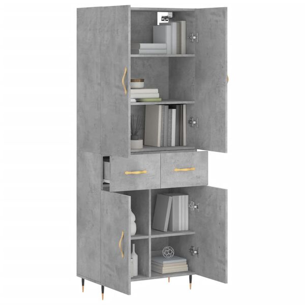 vidaXL Highboard betonggr&aring; 69,5x34x180 cm konstruert tre