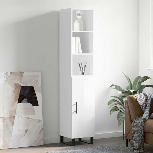 vidaXL Highboard h&oslash;yglans hvit 34,5x34x180 cm konstruert tre