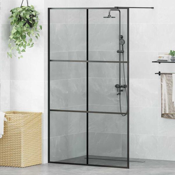 vidaXL Walk-in Dusjvegg Svart 115 x 195 cm herdet glass