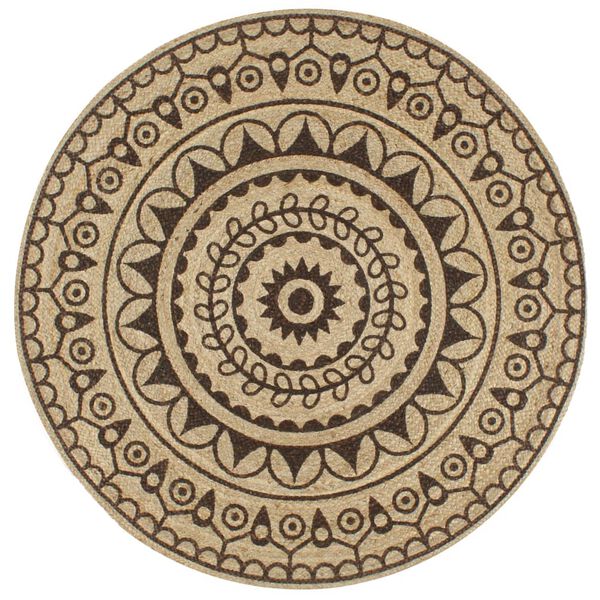 vidaXL H&aring;ndlaget juteteppe med m&oslash;rkebrunt m&oslash;nster 90 cm