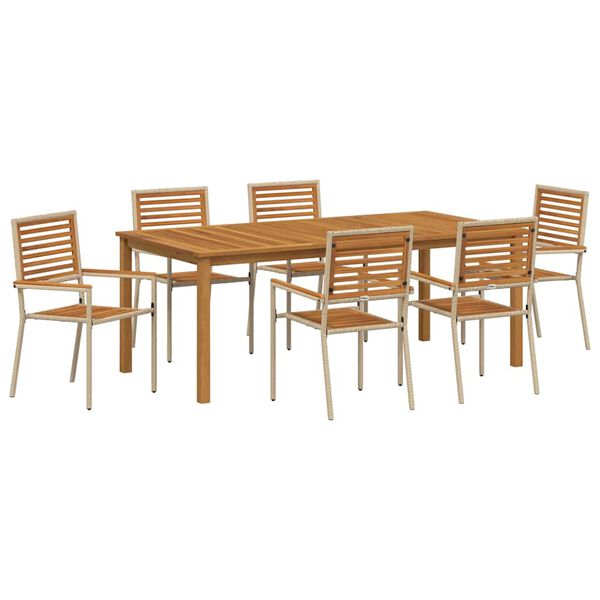 vidaXL Hage Spisegruppe 7 pcs Beige Solid akasietre