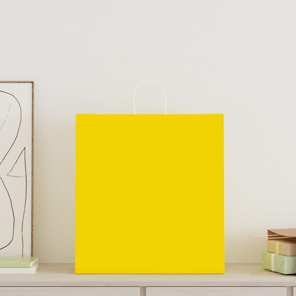 vidaXL Papirposer 250 stk med h&aring;ndtak gul 45x17x48 cm