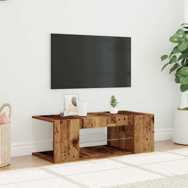 vidaXL TV-benk med LED-lys gammelt tre 90x39x30 cm konstruert tre