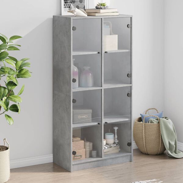 vidaXL Highboard med d&oslash;rer betonggr&aring; 68x37x142 cm konstruert tre