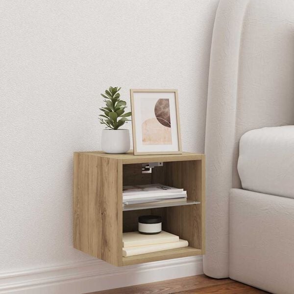 vidaXL Vegghengt TV-benk med LED artisan eik 30x28,5x30 cm