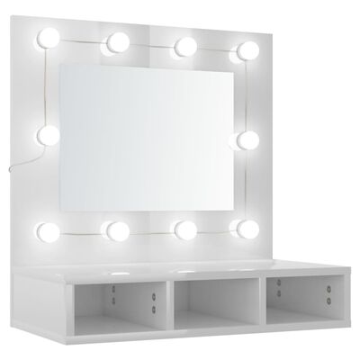 vidaXL Speilskap med LED høyglans hvit 60x31,5x62 cm