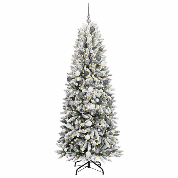 vidaXL Kunstig juletre med 300 LED Hvit 210 cm PVC, plast, st&aring;l og PE