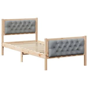 vidaXL Sengestamme med hodegjerde Lysegr&aring; 90 x 200 cm Massiv furu