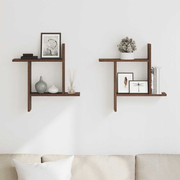 vidaXL Vegghyller 2 stk brun eik 50x12x50 cm konstruert tre