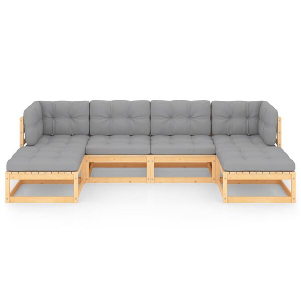vidaXL Hagesofagruppe med puter 6 deler heltre furu