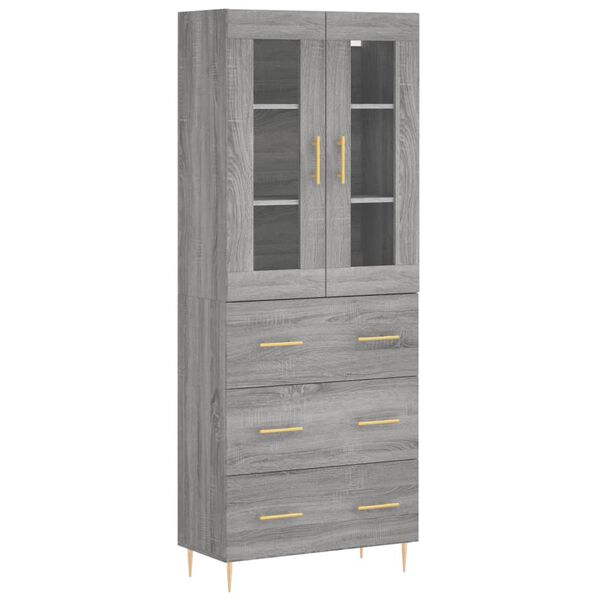 vidaXL Highboard grå sonoma 69,5x34x180 cm konstruert tre