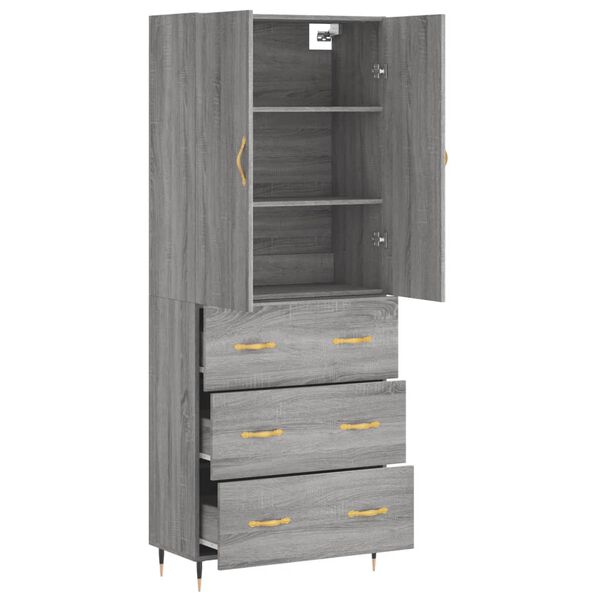 vidaXL Highboard gr&aring; sonoma 69,5x34x180 cm konstruert tre