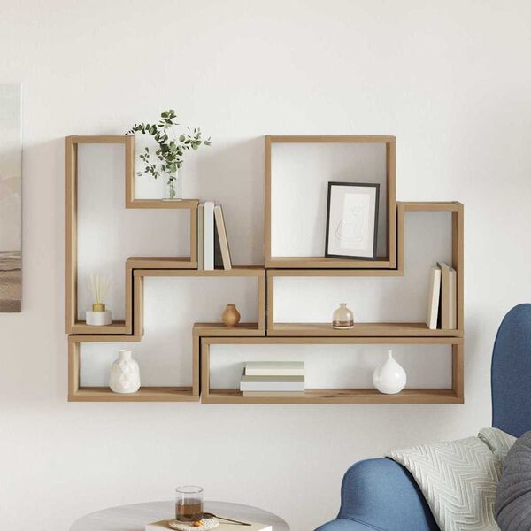 vidaXL Veggboks med hylle artisan eik 96 x 12 x 64 cm Konstruert tre