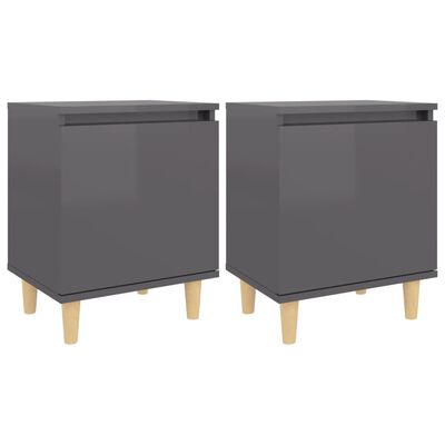 vidaXL Nattbord med ben i heltre 2 stk høyglans grå 40x30x50 cm