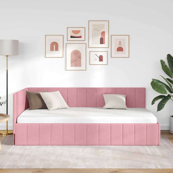 vidaXL Hj&oslash;rnesengramme med hodegjerde Rosa 90 cm x 190 cm Fl&oslash;yel