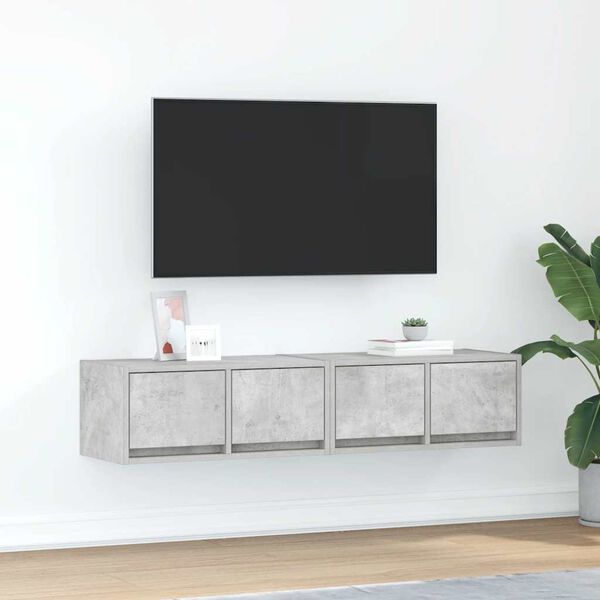 vidaXL TV-benker 2 stk betonggr&aring; 60x31x25,5 cm konstruert tre