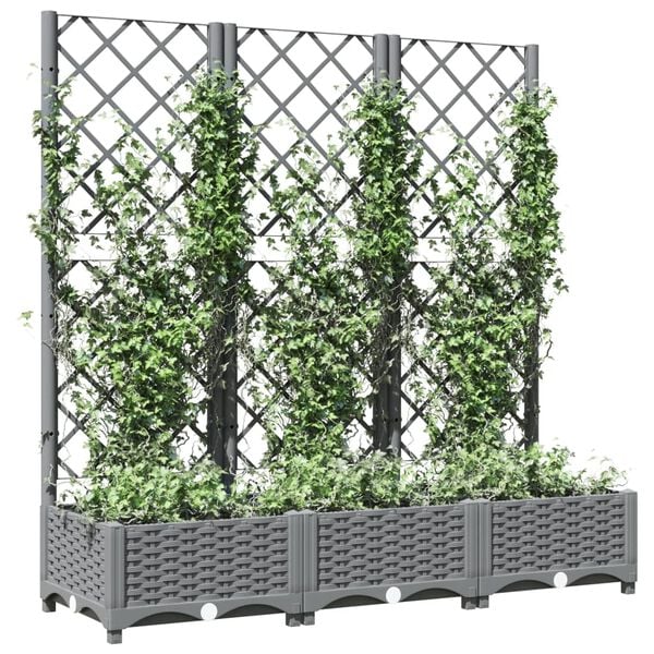 vidaXL Plantekasse med espalier lysegr&aring; 120x40x121,5 cm PP