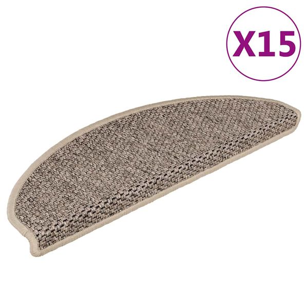 vidaXL Selvklebende trappematter sisal 15 stk 65x21x4 cm mørk beige