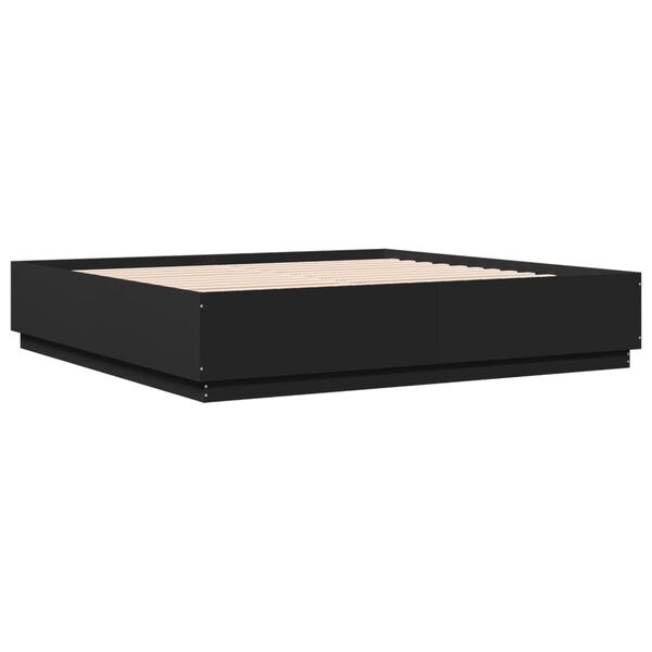vidaXL Sengeramme med LED-lys svart 200x200 cm konstruert tre