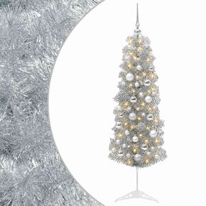 vidaXL Kunstig smalt juletre med julekuler 150 cm 150 LED-lys Varmhvit