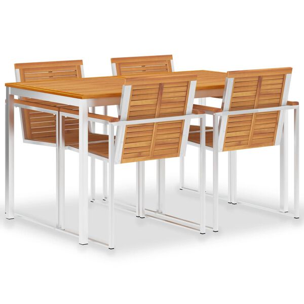 vidaXL Spisestue til hage 5 deler heltre teak og rustfritt st&aring;l