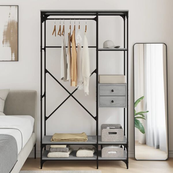 vidaXL Garderobe med skuffer gr&aring; sonoma 100x40x180 cm konstruert tre