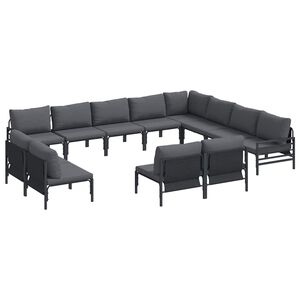 vidaXL Hagesofa Set med pute 12 pcs Svart St&aring;l