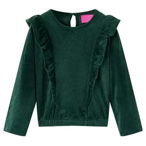 Bluse for barn med volanger m&oslash;rkegr&oslash;nn 116