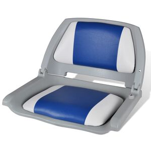 vidaXL Sammenleggbar b&aring;tstol med ryggst&oslash;tte bl&aring;-hvit pute 48x51x41 cm