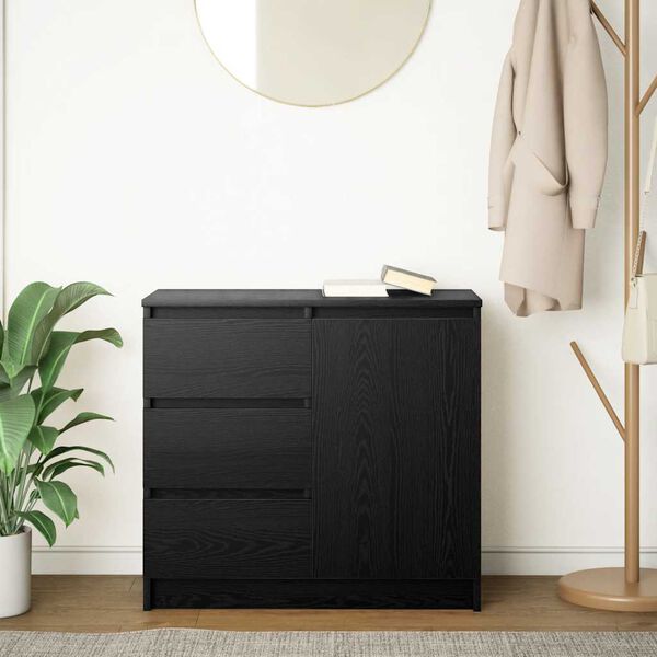 vidaXL Skjenk med skuff svart eik 71x35x65 cm konstruert tre