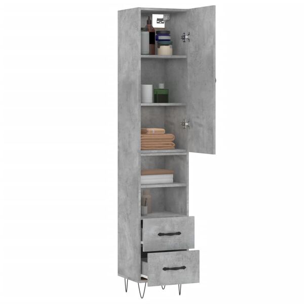 vidaXL Highboard betonggr&aring; 34,5x34x180 cm konstruert tre