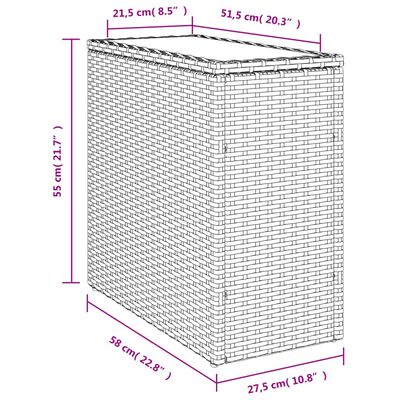 vidaXL Hagebord med glassplate grå 58x27,5x55 cm polyrotting