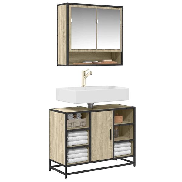 vidaXL Baderomsskap Sonoma eik 80x33x60 cm konstruert tre
