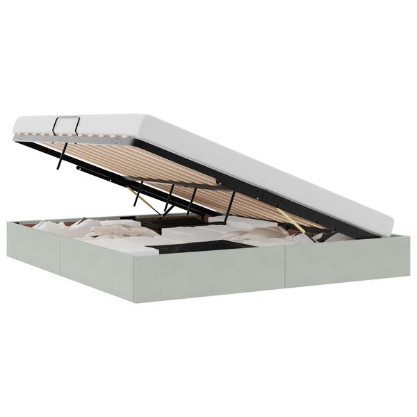 vidaXL Seng med Oppbevaring med madrass Lysegr&aring; 160 x 200 cm Fl&oslash;yel