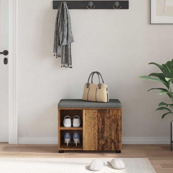 vidaXL Gangbenk med pute med hylle med d&oslash;r Gammelt tre 60 x 38 x 46 cm