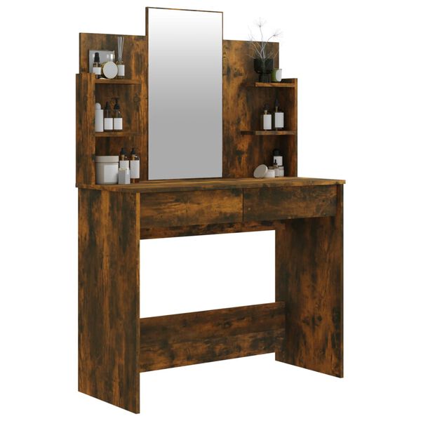 vidaXL Sminkebord med speil r&oslash;kt eik 96x40x142 cm