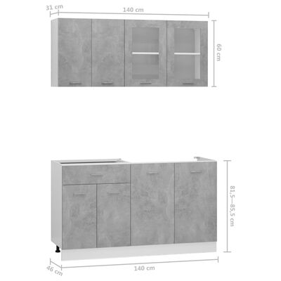 vidaXL Kjøkkenskapsett 4 deler betonggrå sponplate