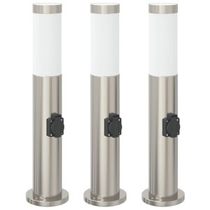vidaXL Pullertlamper med stikkontakt 3 stk 50 cm rustfritt st&aring;l IP44