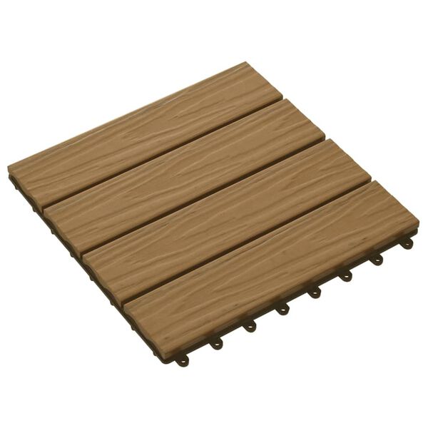 vidaXL Terrassebord 11 stk dyppreget WPC 30x30 cm 1 kvm teak