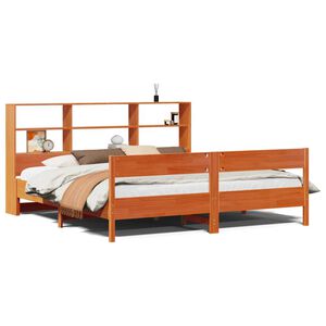 vidaXL Seng med bokhylle uten madrass voksbrun 200x200 cm heltre furu