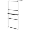 vidaXL Dusjvegg med hylle svart 90x195 cm ESG-glass og aluminium
