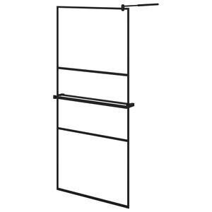 vidaXL Dusjvegg med hylle svart 90x195 cm ESG-glass og aluminium