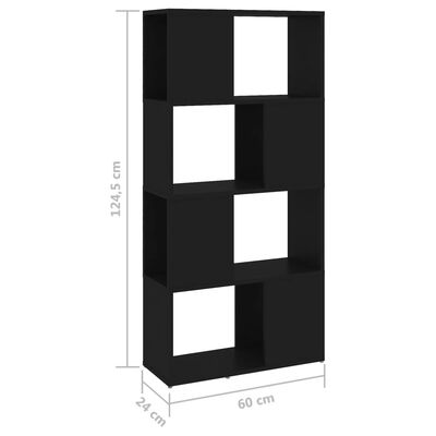 vidaXL Bokhylle/romdeler svart 60x24x124,5 cm sponplate