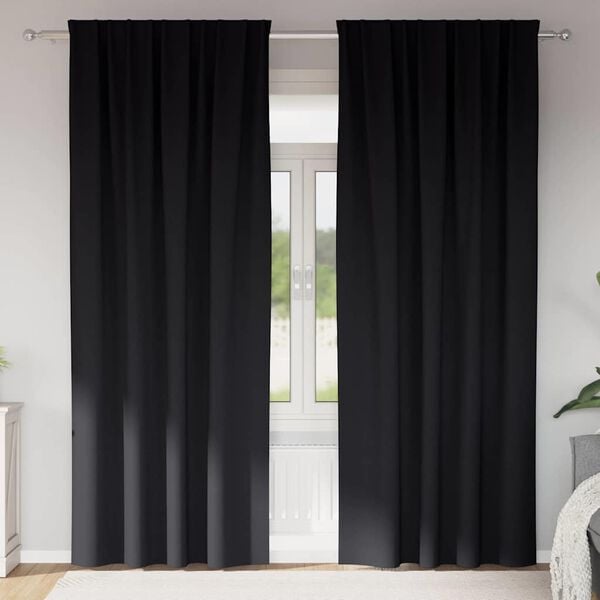 vidaXL M&oslash;rkleggende Gardiner med Ringer 2 pcs Svart 245 x 140 cm